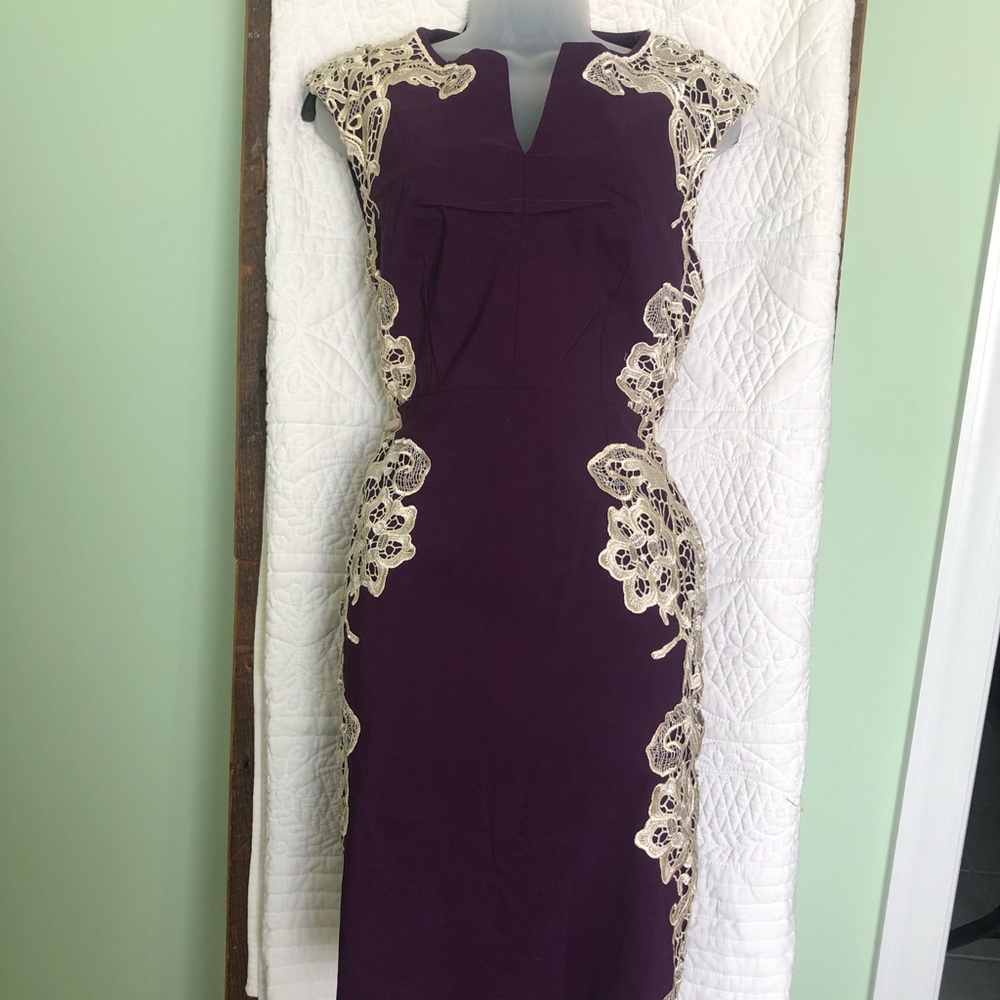 Beautiful purple and cream lace appliqué dress